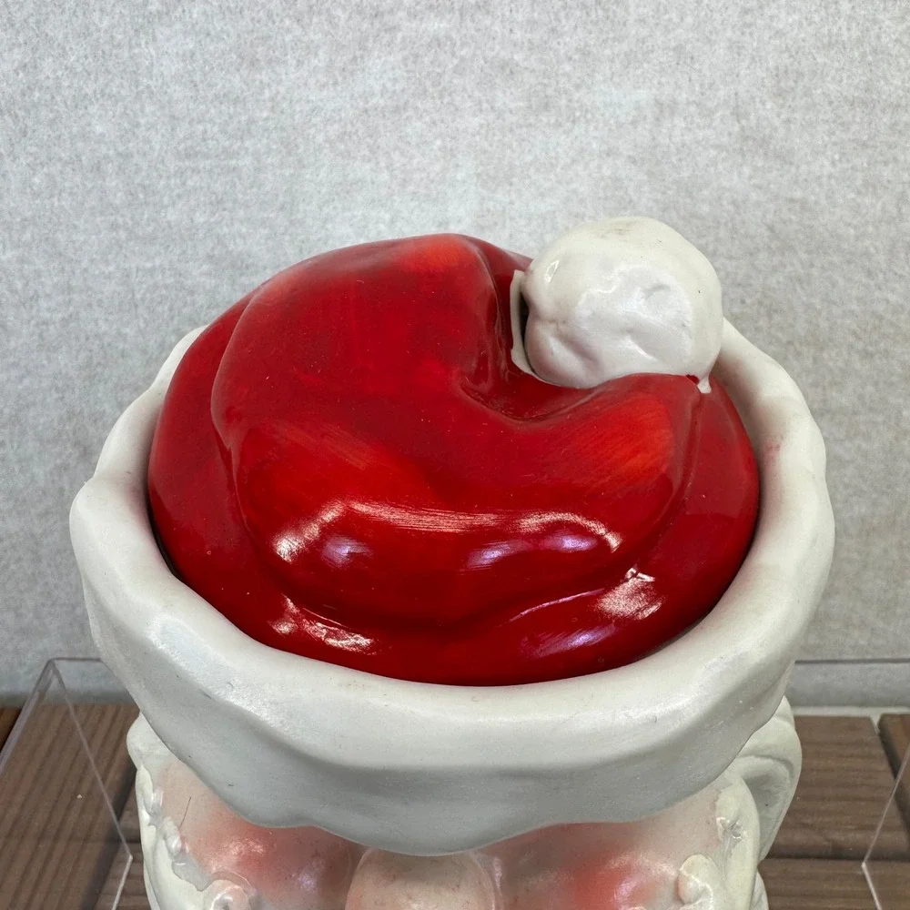 Vtg Santa Claus Head Ceramic Cookie Jar Red White Holiday Christmas Decor